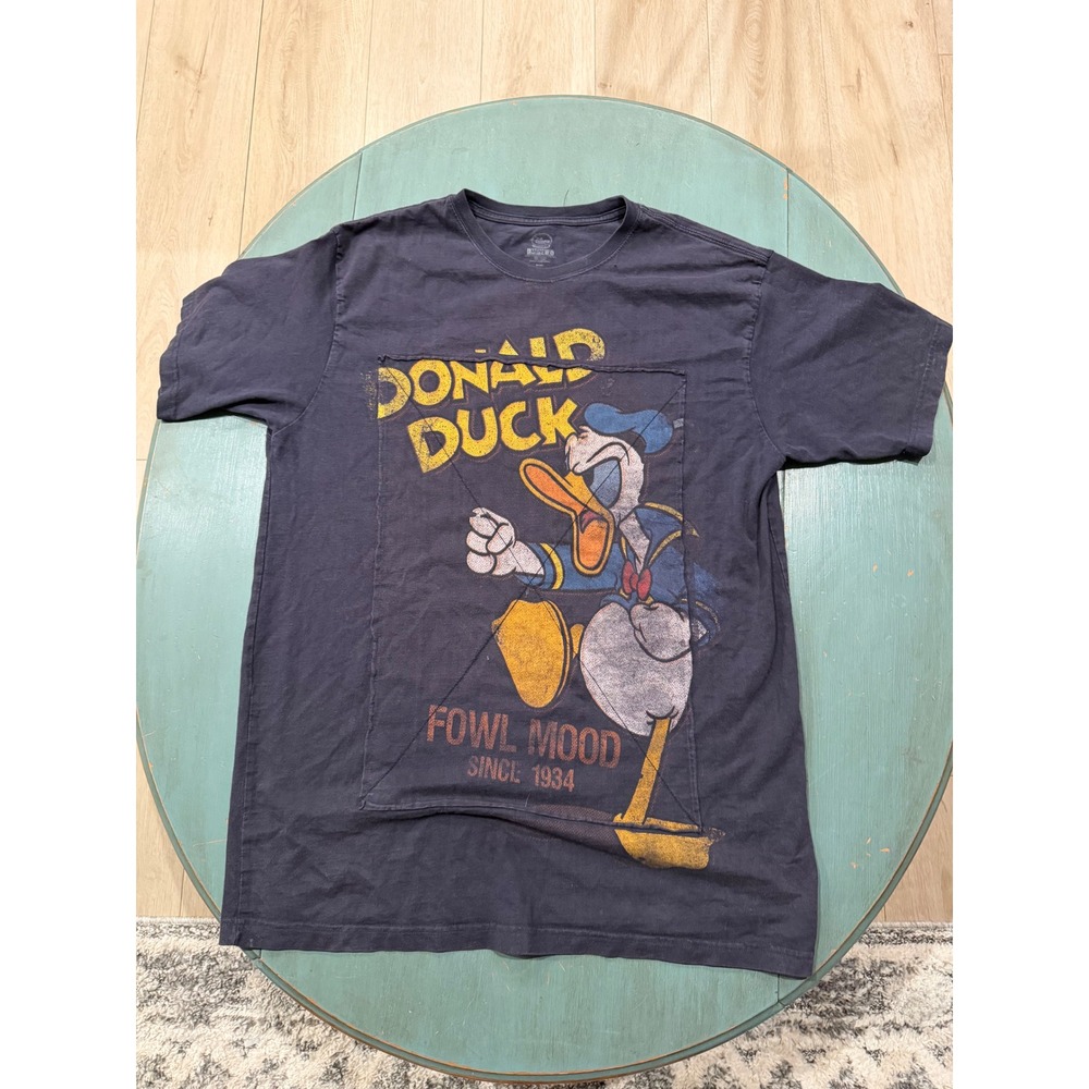 Disney Store Donald Duck Fowl Mood Graphic T-Shirt Mens Large Faded Black Cotton